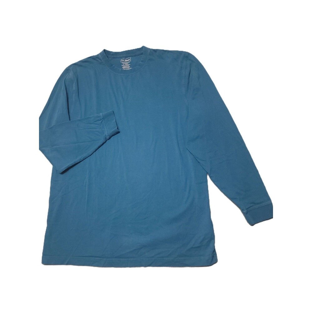 LL Bean Traditional Fit Long Sleeve T Shirt Mens L Tall Blue Crew Neck Cotton